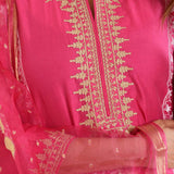Pink Chanderi Anarkali With Pant And Dupatta