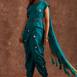 Aqua Blue Pure Chinon Drape Saree
