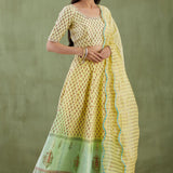 Floral Printed Light Yellow Chanderi Lehenga Set