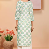 White Cotton Kurti With Leaf Print