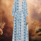 White Cotton Kurti Set With Geometrical And Floral Print