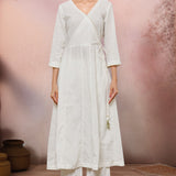 Off White Anarkali With Gold Bead And Lace Work