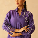 Royal Purple Russian Silk Embroidered Kurti Set
