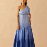 Blue Cascade Cotton Santoon Solid Dress