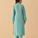 Teal Green Cotton Santoon Solid Kurti Set