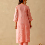 Peach Russian Silk Embroidered Kurti Set