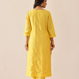 Light Lemon Yellow Russian Silk Solid Kurti Set