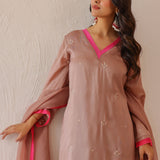 Old Rose Pink Russian Silk Subtle Embroidered Kurti Set