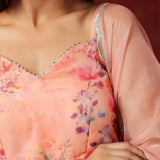 Salmon Pink Organza Floral Sharara Set