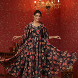 Woodsmoke Black Organza Floral Printed Anarkali Set