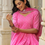 Persian Pink Cotton Bandhani Printed Anarkali Set