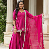 Solid Dark Pink Cotton Silk Sharara Set