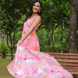 Multicolour Pink Georgette Floral Embroidered Kurti Set