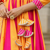 Pink And Yellow Cotton Silk Solid Anarkali Set