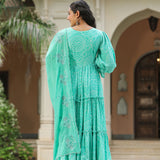 Mint Blue Silk Bandhani Printed Anarkali Set