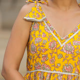 Saffron Yellow Cotton Floral Printed Anarkali Set