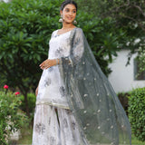 White And Grey Georgette Floral Printed Sharara Set