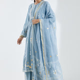 Printed Light Blue Cotton Silk Floral Anarkali Set