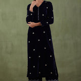 Dark Blue Velvet Straight Kurta And Pant