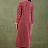 Embroidered Rose Pink Straight Kurta And Pant With Banarasi Strip Dupatta