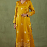 Floral Foil Print Mustard Straight Kurta Set