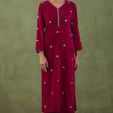 Rani Red Velvet Straight Kurta Set With Dupatta