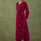 Rani Red Velvet Straight Kurta And Pant
