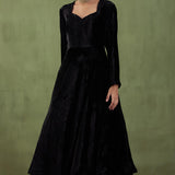 Black Plain Silk Velvet Straight Kurta And Pant With Velvet Shawl Set