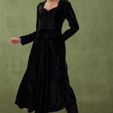 Black Silk Velvet Anarkali Kurta And Pant Set