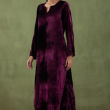 Dark Purple Silk Velvet Straight Kurta And Pant Set