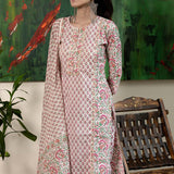 Block Printed Light Pink Cotton Suit Set With Floral Patterns