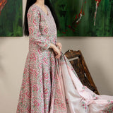 Pink Floral Suit Set With Multicolour Patterns