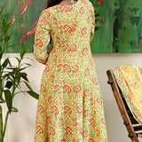 Block Printed Yellow Cotton Suit Set With Floral Patterns