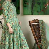 Block Printed Dark Green Cotton Suit Set Floral Patterns