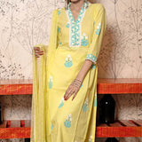 Yellow Cotton Kurta Set With Floral Pattern