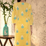 Yellow Printed Cotton Kurta Set With Floral Pattern