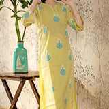 Yellow Cotton Kurta Set With Floral Pattern Print