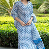 Pure Cotton Light Blue Kurta Set