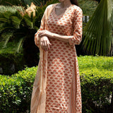 Pure Cotton Light Orange Floral Printed Kurta Set