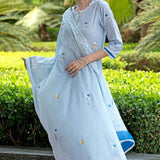 Birds Printed Light Blue Colour Kurta Set
