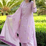 Birds Printed Light Purple Colour Kurta Set
