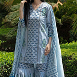 Light Blue Gharara Suit Set With Floral Patterns