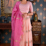 Pink Foil Printed Cotton Silk Lehenga Set With Dupatta