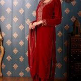 Embroidery Dark Maroon Velvet Kurta Set