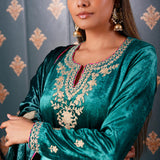 Embroidery Emerald Green Velvet Kurta Set