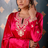 Embroidery Dark Pink Velvet Kurta Set