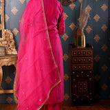 Hand Embroidery Rani Pink Cotton Silk Kurta Set