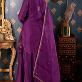 Hand Embroidery Purple Cotton Silk Sharara Set