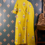 Hand Block Printed Lemon Yellow Cotton Kurta Set