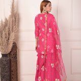 Pink Foil Block Print Kurta Sharara Set With Dupatta